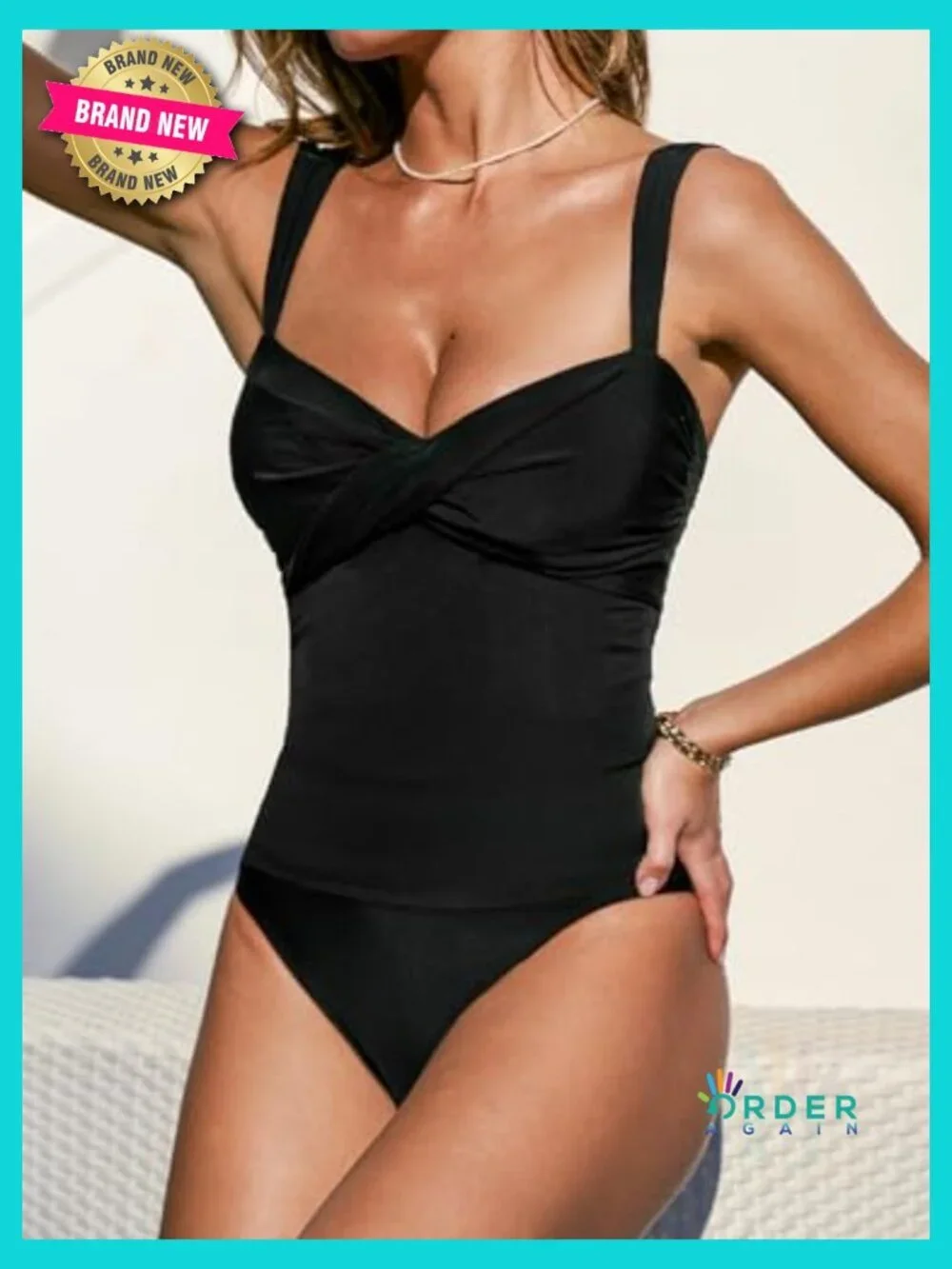 Sweetheart Neck Tankini Set Mid Rise Adjustable Wide Straps Recycled Materials